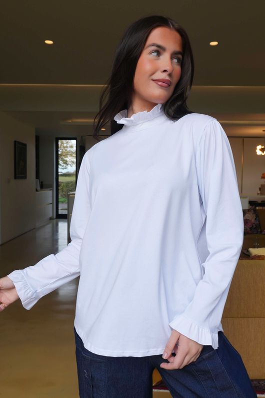 Essential Body Stretch Cotton Ruffle Neck Layering Top White - 